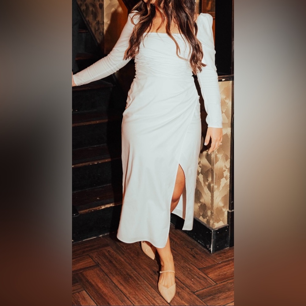 Reformation white long sleeve wrap dress in size 8